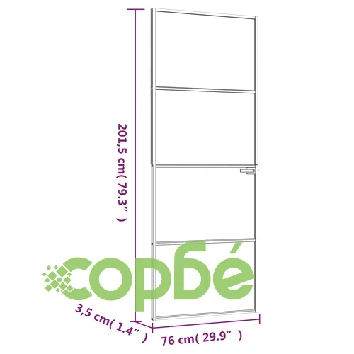 Интериорна врата черна 76x201,5 см закалено стъкло и алуминий ➤ топ цена ➤ sorbe.bg