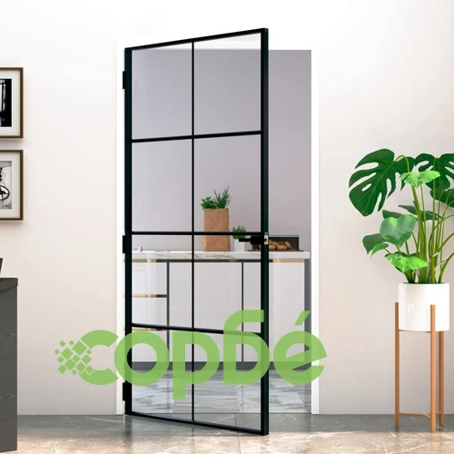 Интериорна врата черна 102x201,5см закалено стъкло и алуминий ➤ топ цена ➤ sorbe.bg