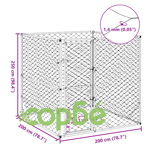 Външна клетка за куче сребриста 2x2x2 м поцинкована стомана ➤ топ цена ➤ sorbe.bg
