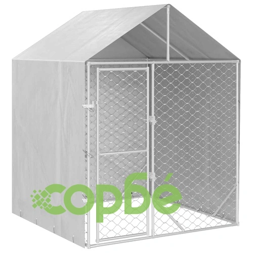 Външна клетка за куче с покрив сребриста 2x2x2,5 м стомана ➤ топ цена ➤ sorbe.bg
