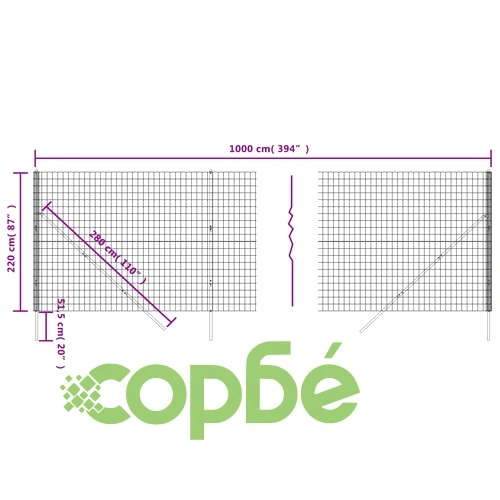 Ограда от телена мрежа антрацит 2,2x10 м поцинкована стомана ➤ топ цена ➤ sorbe.bg