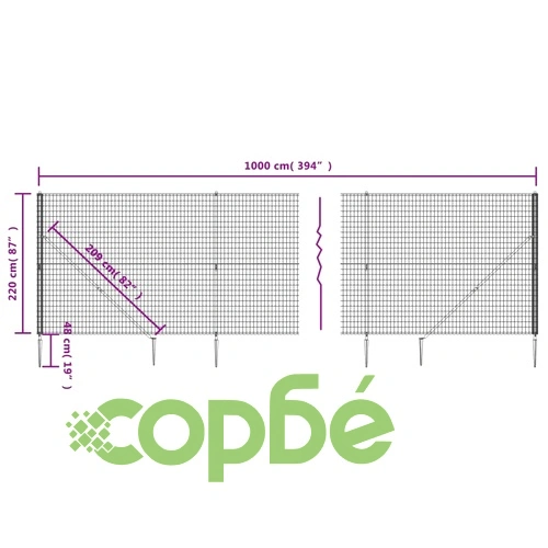 Ограда от телена мрежа с шипове, антрацит, 2,2x10 м ➤ топ цена ➤ sorbe.bg