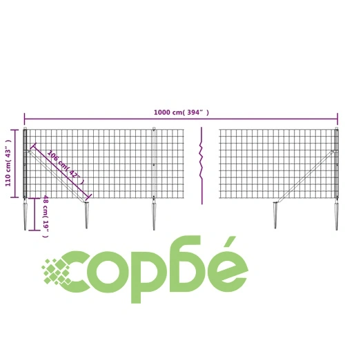 Ограда от телена мрежа с шипове, антрацит, 1,1x10 м ➤ топ цена ➤ sorbe.bg