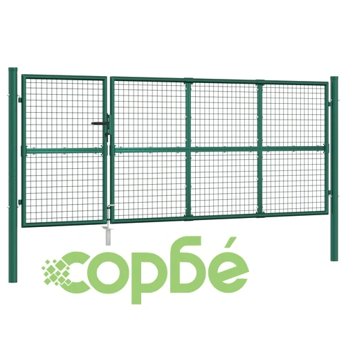 Градинска порта с мрежа зелена 350x175 см поцинкована стомана ➤ топ цена ➤ sorbe.bg