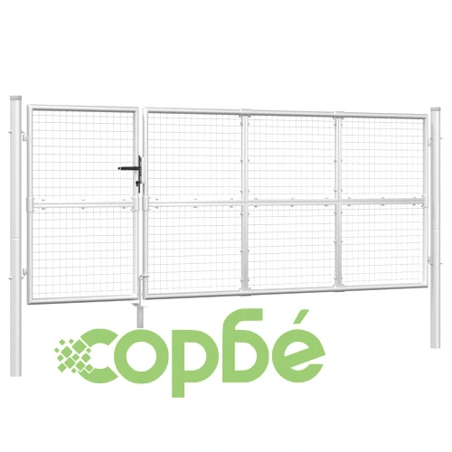 Градинска порта с мрежа сребро 350x175 см поцинкована стомана ➤ топ цена ➤ sorbe.bg