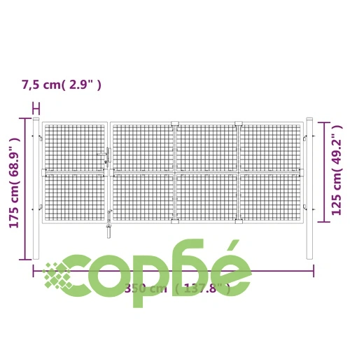 Градинска порта с мрежа сребро 350x175 см поцинкована стомана ➤ топ цена ➤ sorbe.bg