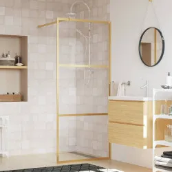 Стена за душ с прозрачно ESG стъкло, златиста, 90x195 см