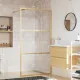 Стена за душ с прозрачно ESG стъкло, златиста, 100x195 см