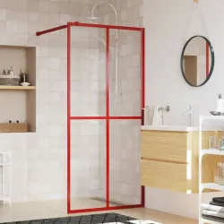 Стена за душ с прозрачно ESG стъкло, червена, 90x195 см