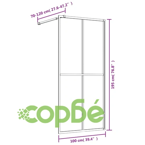 Стена за душ с прозрачно ESG стъкло, златиста, 100x195 см ➤ топ цена ➤ sorbe.bg