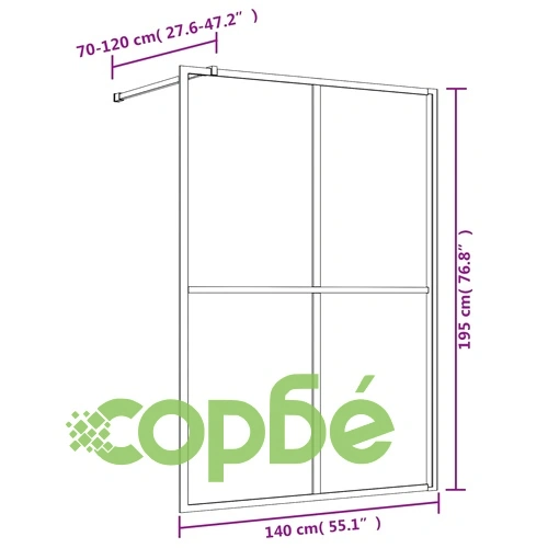 Стена за душ с прозрачно ESG стъкло, златиста, 140x195 см ➤ топ цена ➤ sorbe.bg