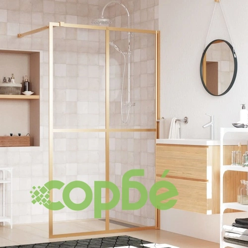Стена за душ с прозрачно ESG стъкло, златиста, 140x195 см ➤ топ цена ➤ sorbe.bg