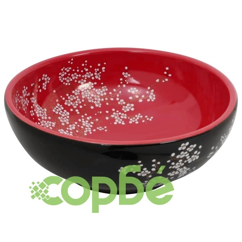 Мивка за плот, черно и червено, кръгла, Φ41x14 см, керамика ➤ топ цена ➤ sorbe.bg