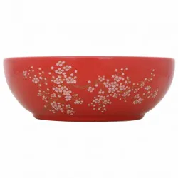 Мивка за плот, бяло и червено, кръгла, Φ41x14 см, керамика