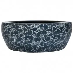 Мивка за плот, черно и синьо, кръгла, Φ41x14 см, керамика