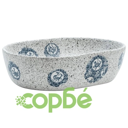 Мивка за плот, сиво и синьо, овална, 47x33x13 см, керамика ➤ топ цена ➤ sorbe.bg