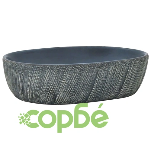 Мивка за плот, черно и сиво, овална, 47x33x13 см, керамика ➤ топ цена ➤ sorbe.bg