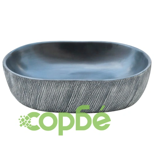 Мивка за плот, черно и сиво, овална, 47x33x13 см, керамика ➤ топ цена ➤ sorbe.bg