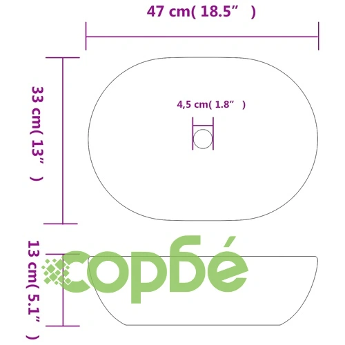 Мивка за плот, черно и сиво, овална, 47x33x13 см, керамика ➤ топ цена ➤ sorbe.bg