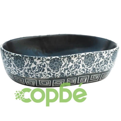 Мивка за плот, черно и синьо, овална, 47x33x13 см, керамика ➤ топ цена ➤ sorbe.bg