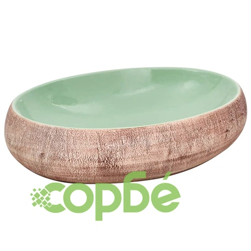 Мивка за плот, зелено и кафяво, овална, 59x40x15 см, керамика ➤ топ цена ➤ sorbe.bg