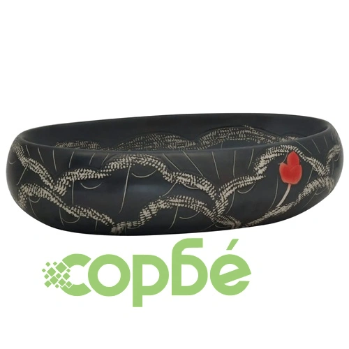 Мивка за плот, черна, овална, 59x40x15 см, керамика ➤ топ цена ➤ sorbe.bg