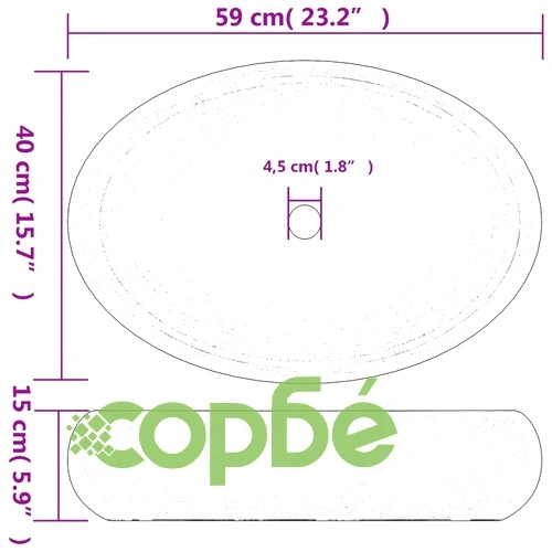 Мивка за плот, кафяво и синьо, овална, 59x40x15 см, керамика ➤ топ цена ➤ sorbe.bg