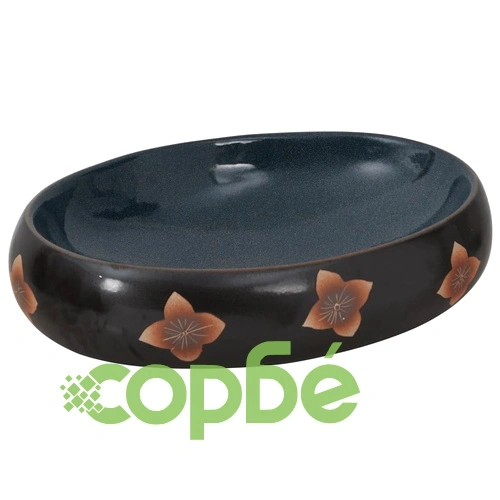 Мивка за плот, черно и синьо, овална, 59x40x15 см, керамика ➤ топ цена ➤ sorbe.bg