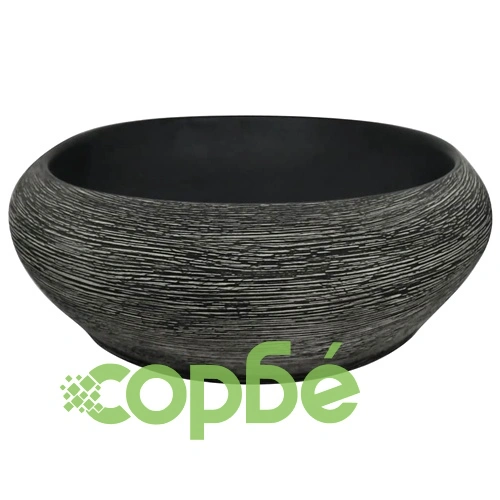 Мивка за плот, сиво и черно, овална, 59x40x14 см, керамика ➤ топ цена ➤ sorbe.bg