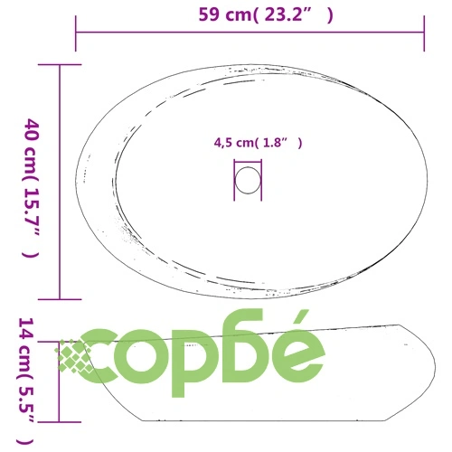 Мивка за плот, лилаво и сиво, овална, 59x40x14 см, керамика ➤ топ цена ➤ sorbe.bg