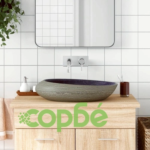 Мивка за плот, лилаво и сиво, овална, 59x40x14 см, керамика ➤ топ цена ➤ sorbe.bg