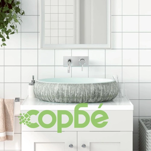 Мивка за плот, сиво и синьо, овална, 59x40x15 см, керамика ➤ топ цена ➤ sorbe.bg