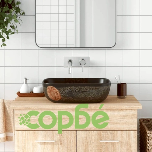 Мивка за плот, черна, правоъгълна, 48x37,5x13,5 см, керамика ➤ топ цена ➤ sorbe.bg