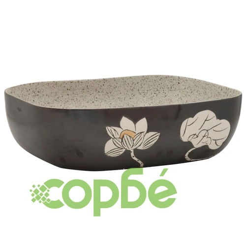 Мивка за плот сив и черен правоъгълна 48x37,5x13,5 см керамика ➤ топ цена ➤ sorbe.bg