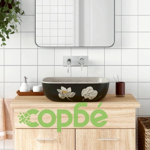 Мивка за плот сив и черен правоъгълна 48x37,5x13,5 см керамика ➤ топ цена ➤ sorbe.bg