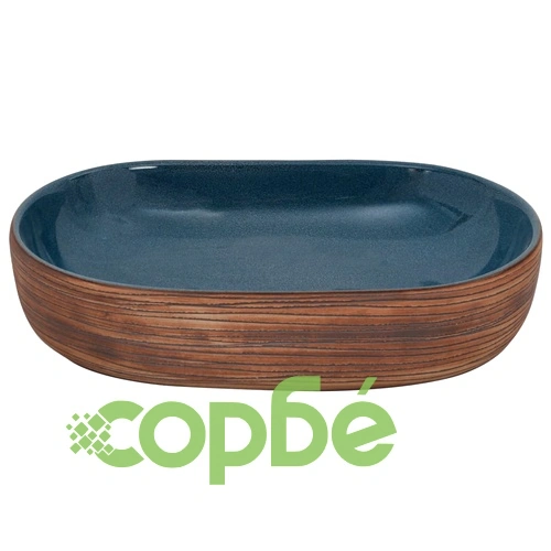 Мивка за плот, черно и синьо, овална, 59x40x14 см, керамика ➤ топ цена ➤ sorbe.bg