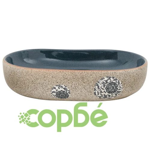 Мивка за плот, пясъчно и синьо, овална, 59x40x14 см, керамика ➤ топ цена ➤ sorbe.bg