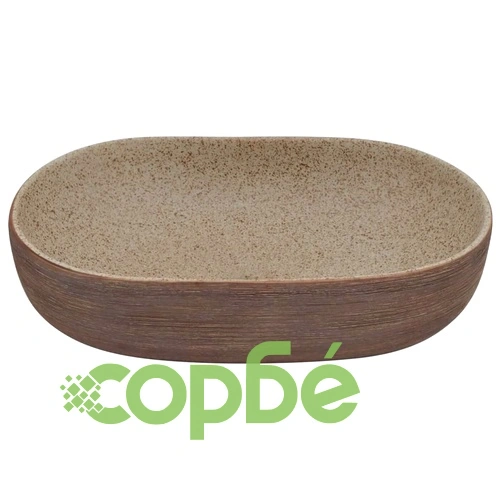 Мивка за плот, пясъчно и кафяво, овална, 59x40x14 см, керамика ➤ топ цена ➤ sorbe.bg