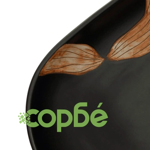 Мивка за плот, черна, овална, 59x40x14 см, керамика ➤ топ цена ➤ sorbe.bg