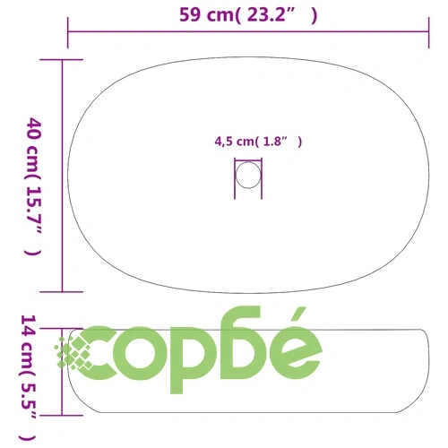 Мивка за плот, черна, овална, 59x40x14 см, керамика ➤ топ цена ➤ sorbe.bg