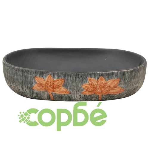 Мивка за плот, сиво и черно, овална, 59x40x14 см, керамика ➤ топ цена ➤ sorbe.bg