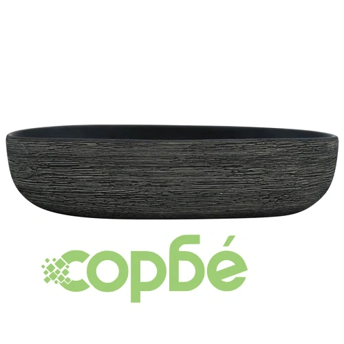 Мивка за плот, сиво и черно, овална, 59x40x14 см, керамика ➤ топ цена ➤ sorbe.bg