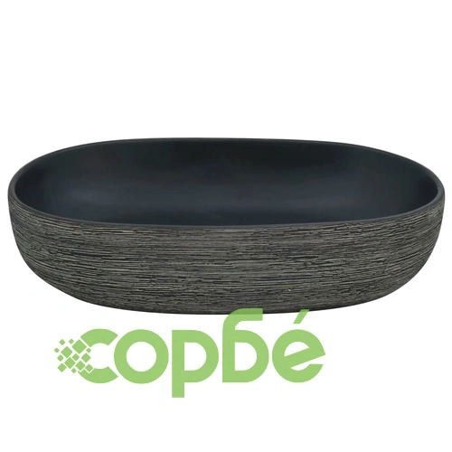 Мивка за плот, сиво и черно, овална, 59x40x14 см, керамика ➤ топ цена ➤ sorbe.bg