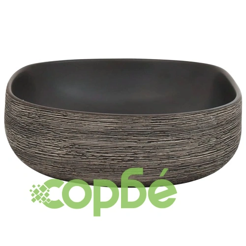 Мивка за плот, сиво и черно, овална, 59x40x14 см, керамика ➤ топ цена ➤ sorbe.bg