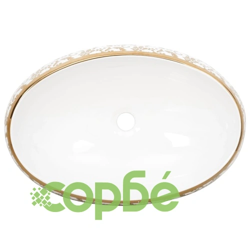 Мивка за плот, бяло и златисто, овална, 59x40x15 см, керамика ➤ топ цена ➤ sorbe.bg