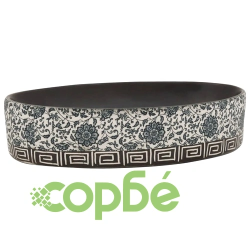 Мивка за плот, черен и син, овална, 56,5x36,5x13,5 см, керамика ➤ топ цена ➤ sorbe.bg