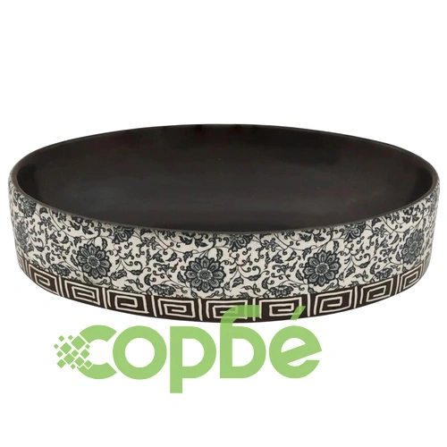 Мивка за плот, черен и син, овална, 56,5x36,5x13,5 см, керамика ➤ топ цена ➤ sorbe.bg