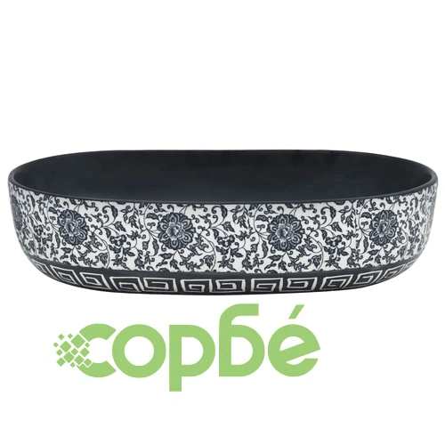 Мивка за плот, черно и синьо, овална, 59x40x14 см, керамика ➤ топ цена ➤ sorbe.bg