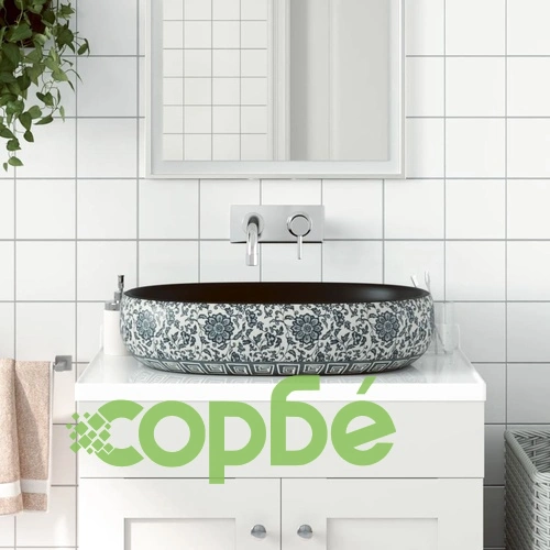 Мивка за плот, черно и синьо, овална, 59x40x14 см, керамика ➤ топ цена ➤ sorbe.bg