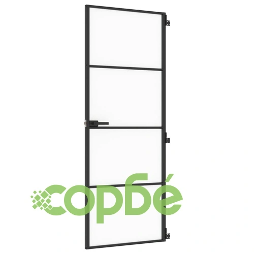 Интериорна врата черна 76x201,5 см закалено стъкло и алуминий ➤ топ цена ➤ sorbe.bg